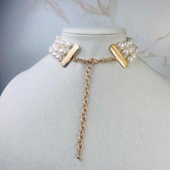 Cult Gaia Nora Choker Freshwater Keshi Pearls Gold Tone Lobster Clasp 3 Strand - Picture 4 of 11